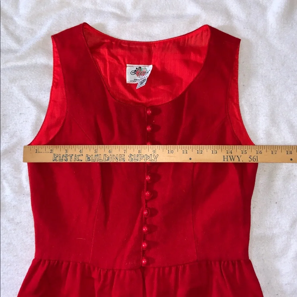 Lanz wool Red Sleeveless jumper Dress with pockets belt made in USA. Size small - Picture 4 of 10